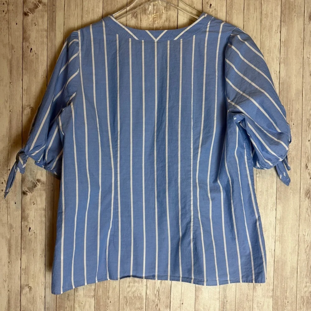 Talbots Blue Fancy Stripe Tie Sleeve Top - Picture 7 of 9